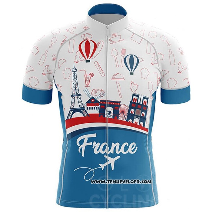 2020 Maillot Ciclismo Champion France Azur Blanc Rouge Manches Courtes et Cuissard